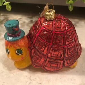 Vintage lazy turtle Glass hand painted ornament retro Kichi